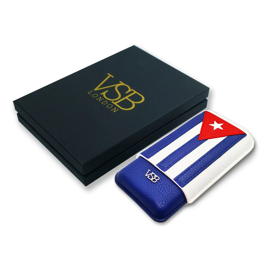 Three Finger Cuban Flag Leather Cigar Case